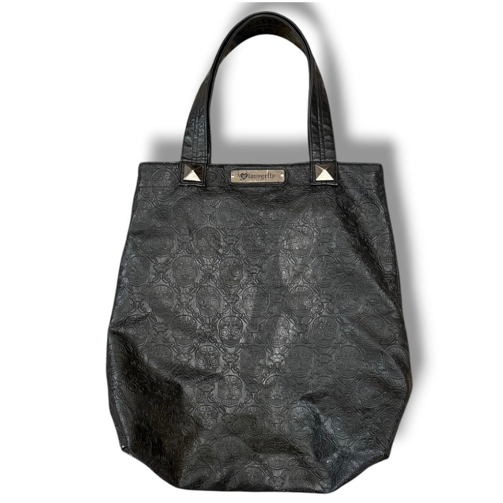 Loungefly Tote Bag Womens Large Black Embossed Skulls Knives Goth Punk Rare